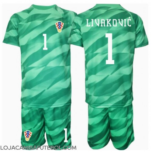 Camisa de Futebol Croácia Dominik Livakovic #1 Goleiro Equipamento Secundário Infantil Europeu 2024 Manga Curta (+ Calças curtas)
